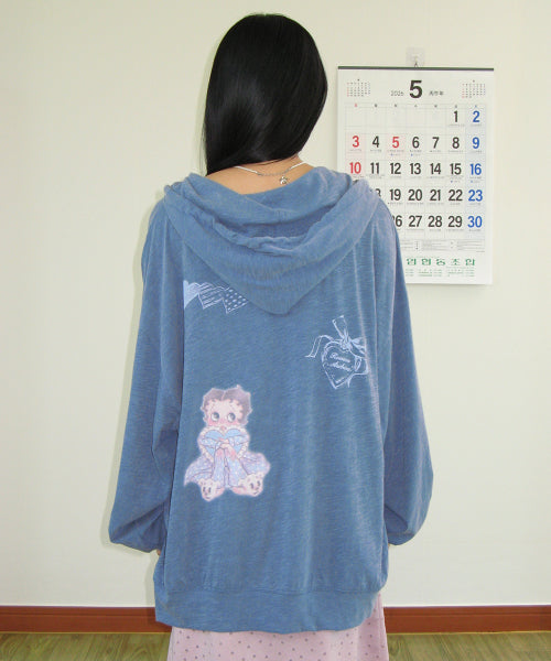 RONRON BETTY BOOP DREAMY RIBBON HOODIE ZIP-UP - 3 COLORS BLUE