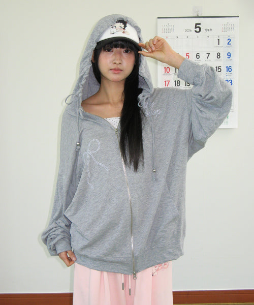 RONRON BETTY BOOP DREAMY RIBBON HOODIE ZIP-UP - 3 COLORS GREY