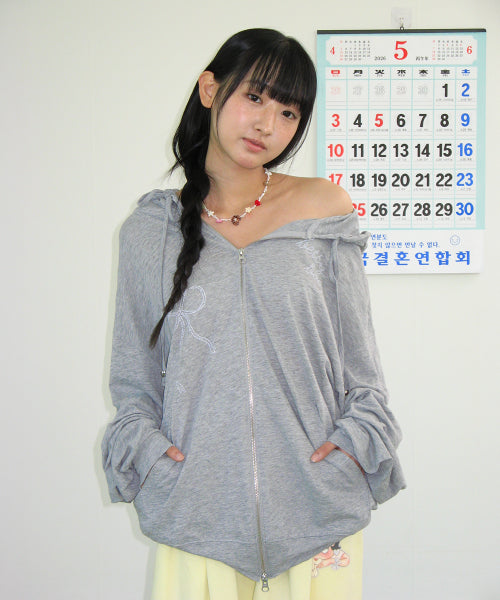 RONRON BETTY BOOP DREAMY RIBBON HOODIE ZIP-UP - 3 COLORS GREY