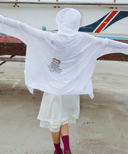 RONRON BETTY BOOP DREAMY RIBBON HOODIE ZIP-UP - 3 COLORS WHITE