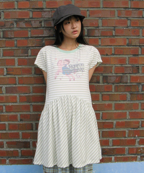 RONRON BETTY BOOP PRINCESS UNICORN STRIPE DRESS - 2 COLORS GREEN