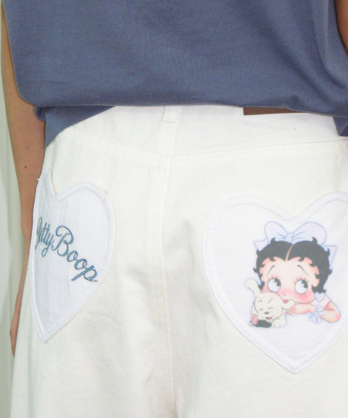 RONRON BETTY BOOP HEART POCKET DENIM WHITE
