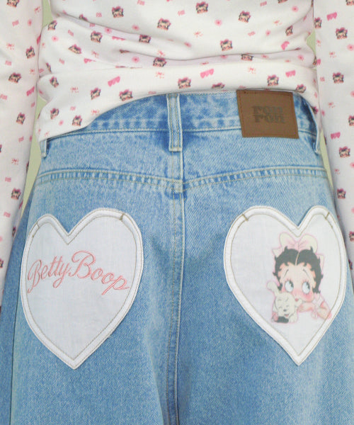 RONRON BETTY BOOP HEART POCKET DENIM LIGHT BLUE