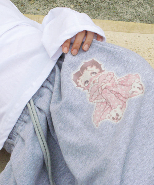 RONRON BETTY BOOP DREAMY RIBBON SWEAT BERMUDA PANTS - 2 COLORS GREY