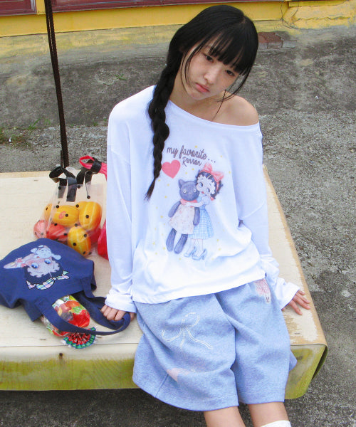 RONRON BETTY BOOP DREAMY RIBBON SWEAT BERMUDA PANTS - 2 COLORS GREY