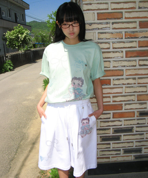 RONRON BETTY BOOP DREAMY RIBBON SWEAT BERMUDA PANTS - 2 COLORS WHITE