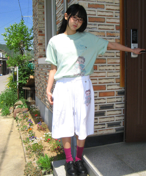 RONRON BETTY BOOP DREAMY RIBBON SWEAT BERMUDA PANTS - 2 COLORS WHITE