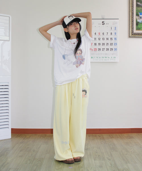 RONRON BETTY BOOP LETTERING SWEAT JOGGER PANTS SOFT - 2 COLORS YELLOW