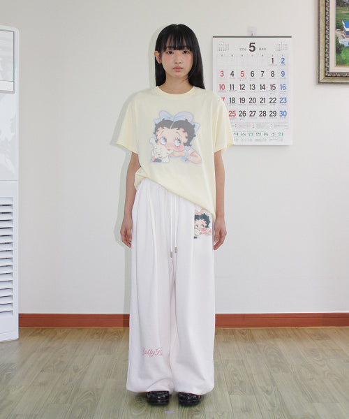 RONRON BETTY BOOP LETTERING SWEAT JOGGER PANTS - 2 COLORS WHITE