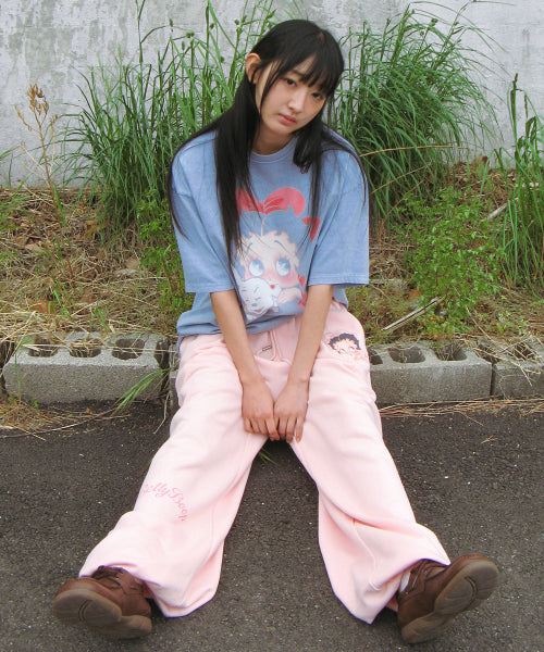 RONRON BETTY BOOP LETTERING SWEAT JOGGER PANTS SOFT - 2 COLORS PINK