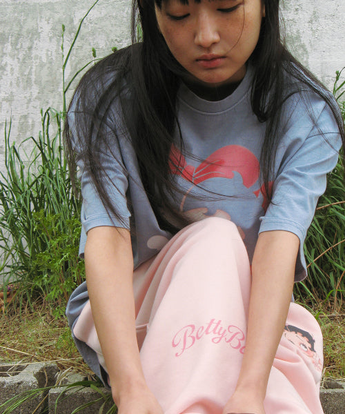 RONRON BETTY BOOP LETTERING SWEAT JOGGER PANTS SOFT - 2 COLORS PINK