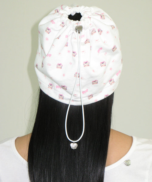 RONRON BETTY BOOP PATTERN STRING BEANIE - 2 COLORS WHITE