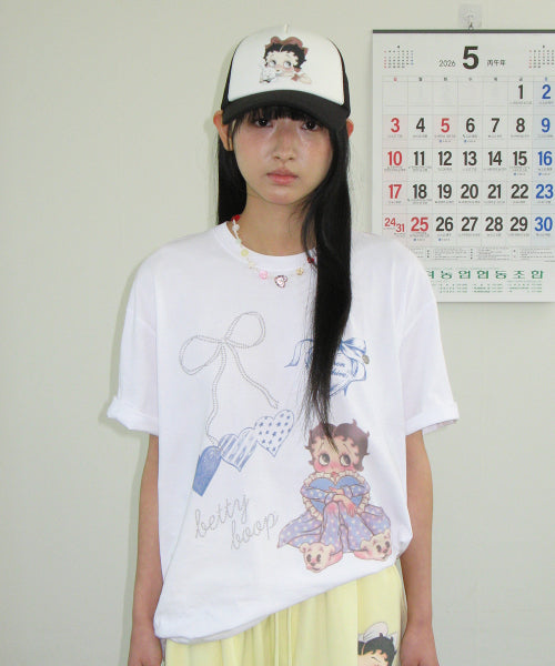 RONRON BETTY BOOP RIBBON MESH BALL CAP - 2 COLORS BLACK