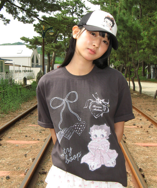 RONRON BETTY BOOP RIBBON MESH BALL CAP - 2 COLORS BLACK