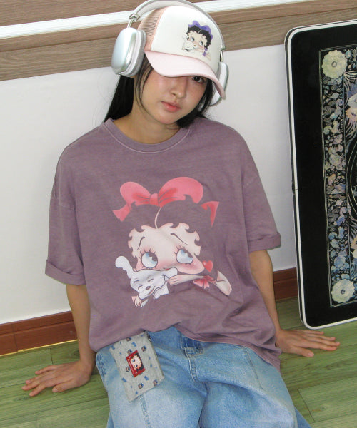 RONRON BETTY BOOP RIBBON MESH BALL CAP - 2 COLORS PINK