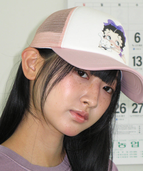 RONRON BETTY BOOP RIBBON MESH BALL CAP - 2 COLORS PINK
