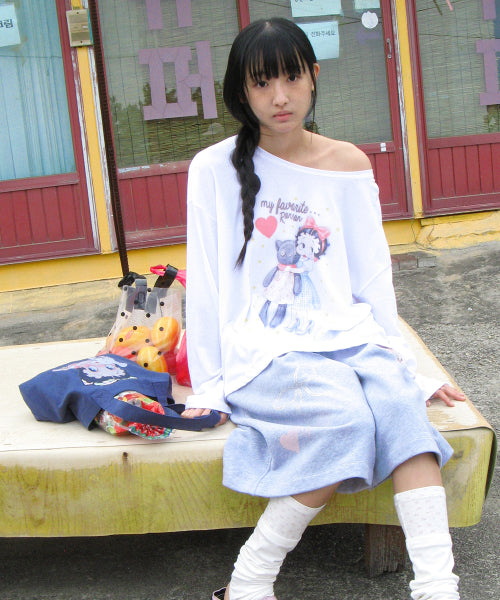 RONRON BETTY BOOP RIBBON APPLIQUE SWEAT SHOULDER BAG NAVY