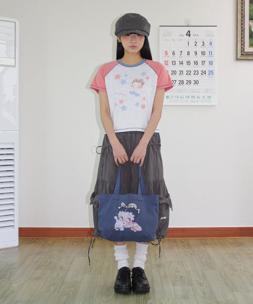 RONRON BETTY BOOP RIBBON APPLIQUE SWEAT SHOULDER BAG NAVY