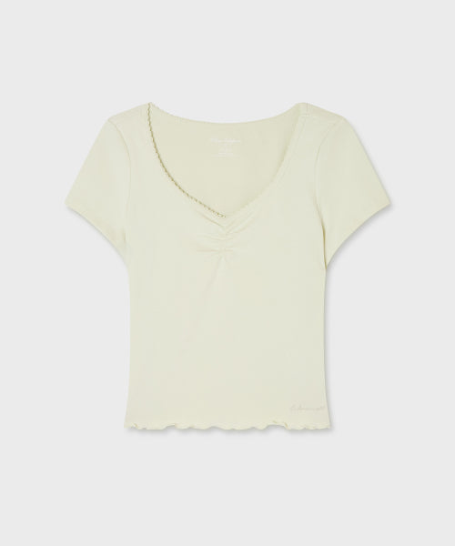 SHIRRING V-NECK T-SHIRT - 2 COLORS PINK