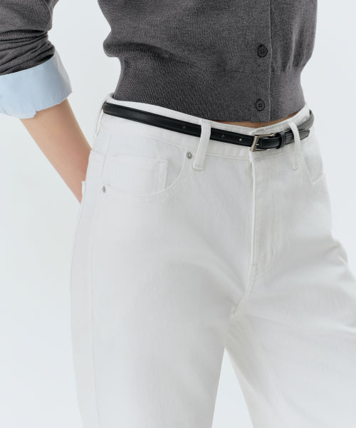 WOMENS ESSENTIAL STRAIGHT DENIM PANTS #韓韶禧同款! - 3 COLORS WHITE