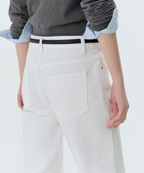 WOMENS ESSENTIAL STRAIGHT DENIM PANTS #韓韶禧同款! - 3 COLORS WHITE