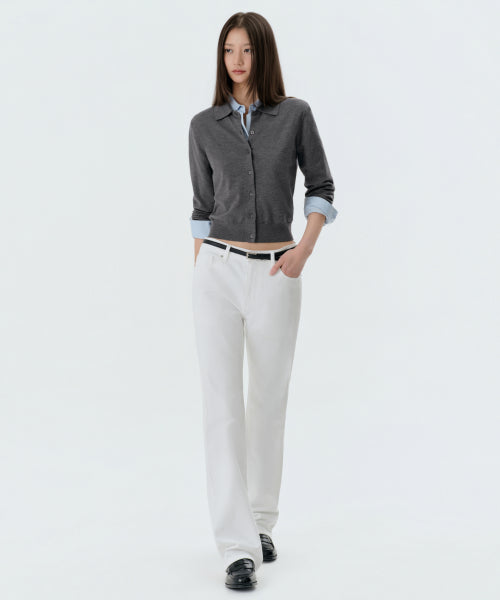 WOMENS ESSENTIAL STRAIGHT DENIM PANTS #韓韶禧同款! - 3 COLORS WHITE