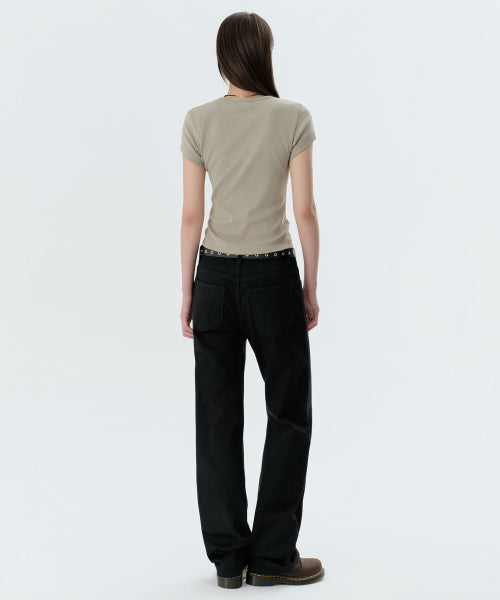 WOMENS ESSENTIAL STRAIGHT DENIM PANTS #韓韶禧同款! - 3 COLORS BLACK