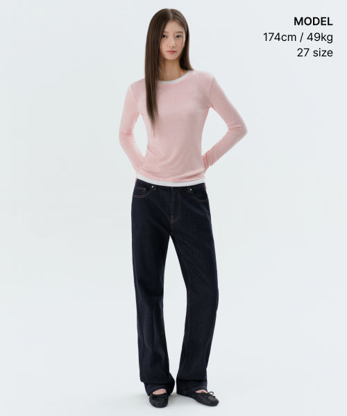 WOMENS ESSENTIAL STRAIGHT DENIM PANTS #韓韶禧同款! - 3 COLORS INDIGO