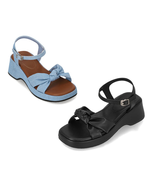 BOW DETAIL PLATFORM SANDAL - 2 COLORS BLACK