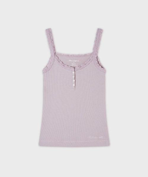 LACE HENLEY NECK SLEEVELESS - 4 COLORS BLACK