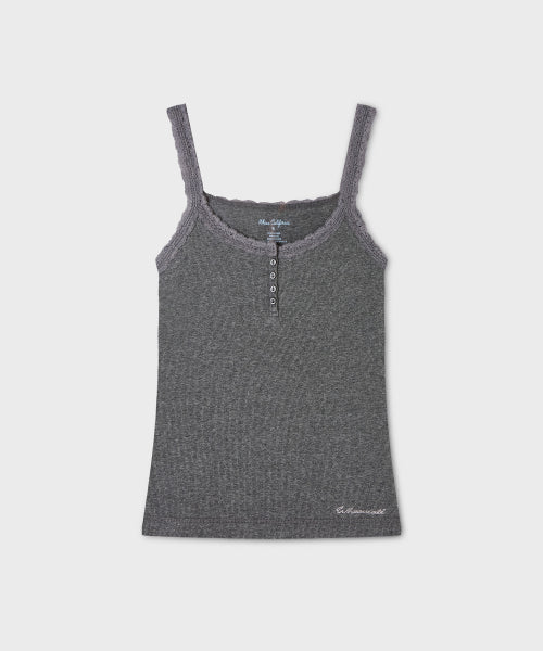 LACE HENLEY NECK SLEEVELESS - 4 COLORS BLACK