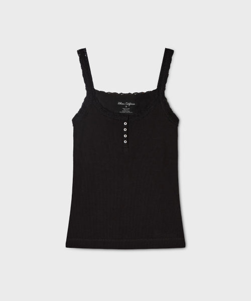 LACE HENLEY NECK SLEEVELESS - 4 COLORS BLACK