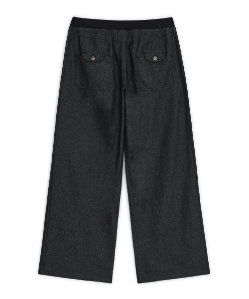BUTTON ROLL UP DENIM PANTS - 2 COLORS BLACK