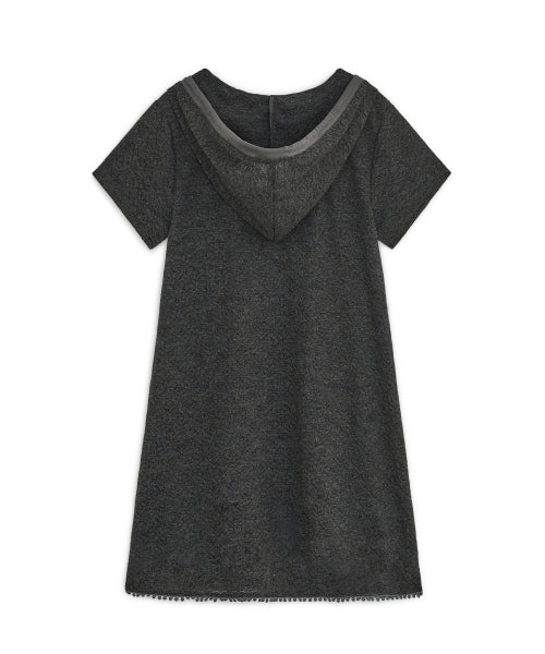 HOOD LAYERED KNIT DRESS - 2 COLORS CHARCOAL