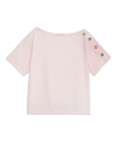 CANDY BUTTON LOOSE TEE - 2 COLORS PINK