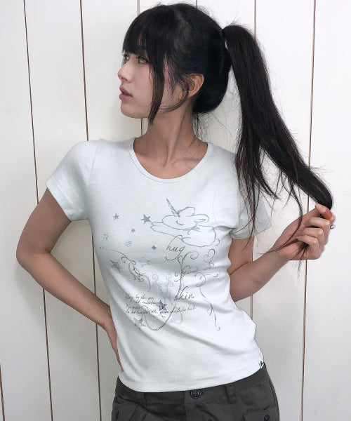 UNICORN DRAWING TEE - 3 COLORS BLUE
