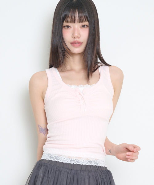 LAYERED TRIMMING SLEEVELESS BLUE - 3 COLORS PINK