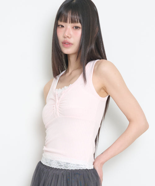 LAYERED TRIMMING SLEEVELESS BLUE - 3 COLORS PINK
