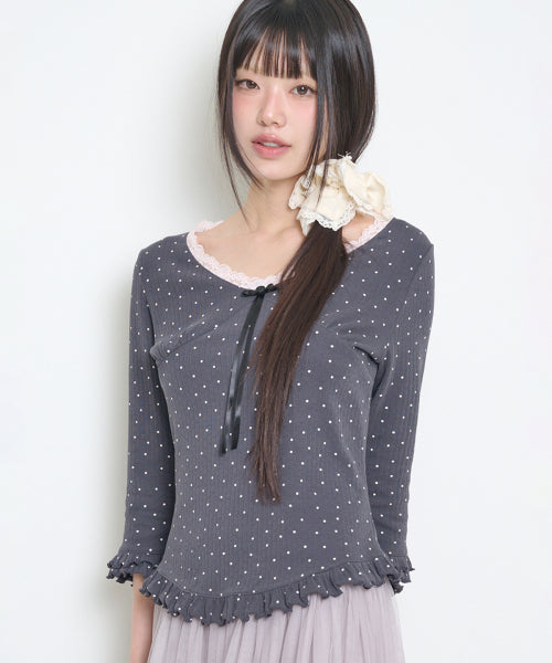 DOT LACE T-SHIRT - 3 COLORS CHARCOAL