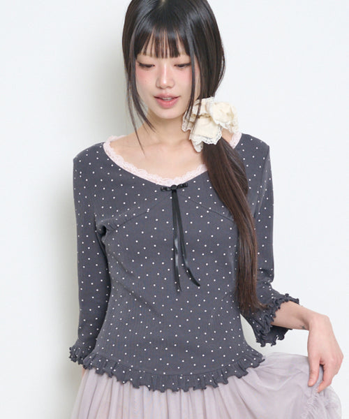 DOT LACE T-SHIRT - 3 COLORS CHARCOAL