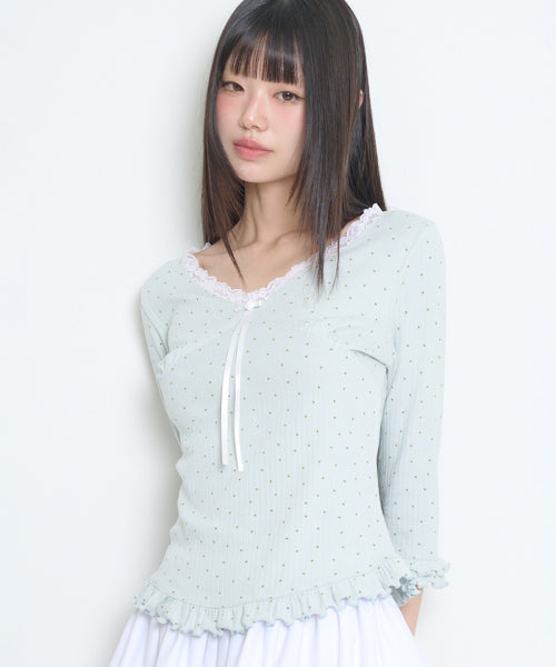 DOT LACE T-SHIRT - 3 COLORS BLUE