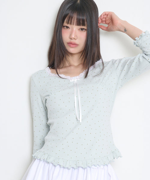 DOT LACE T-SHIRT - 3 COLORS BLUE