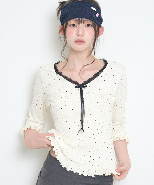 DOT LACE T-SHIRT - 3 COLORS IVORY