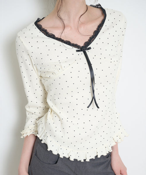 DOT LACE T-SHIRT - 3 COLORS IVORY