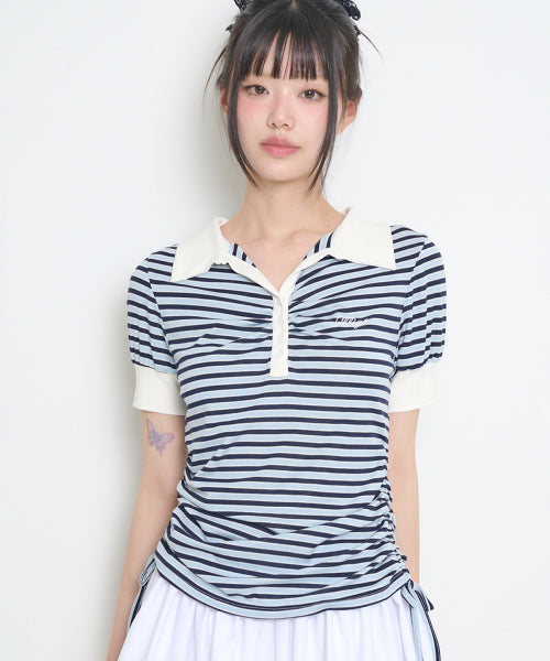 STRIPE SHIRRING COLLAR - 3 COLORS SKY BLUE