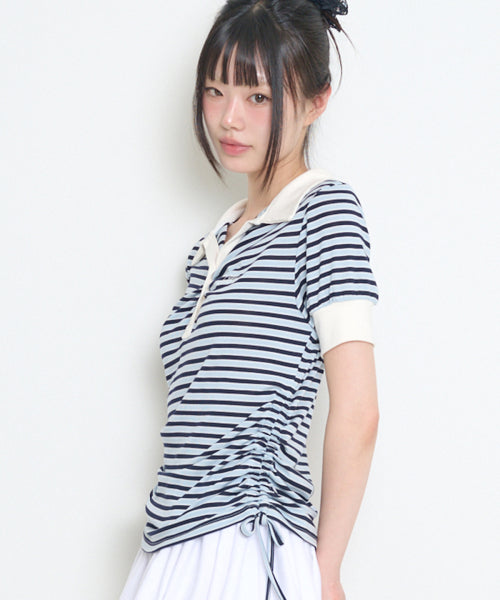 STRIPE SHIRRING COLLAR - 3 COLORS SKY BLUE