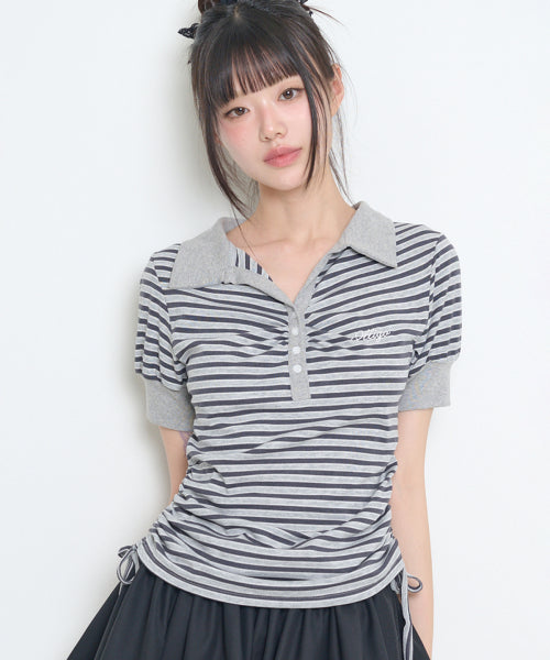 STRIPE SHIRRING COLLAR - 3 COLORS CHARCOAL