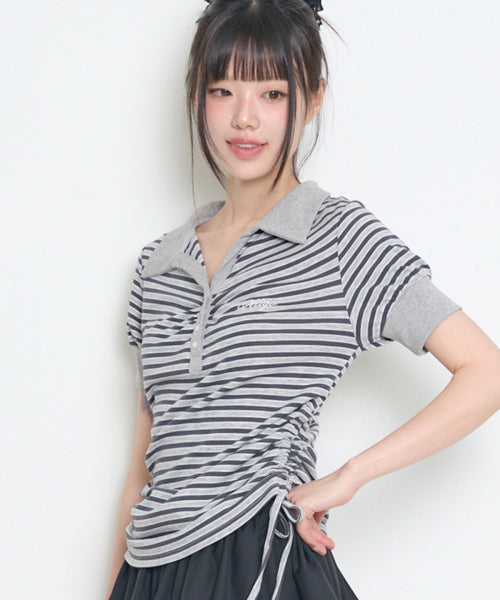 STRIPE SHIRRING COLLAR - 3 COLORS CHARCOAL