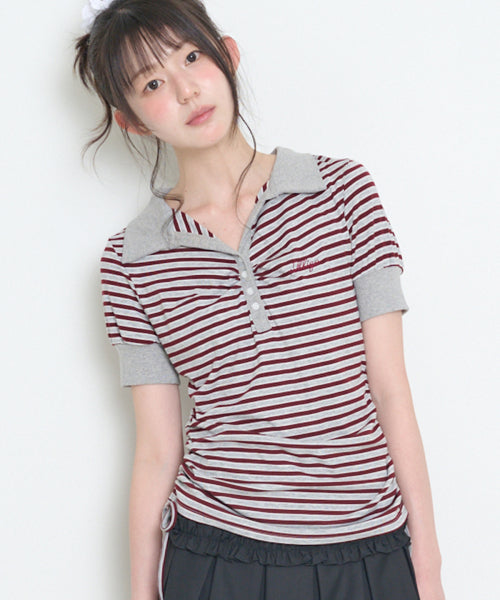 STRIPE SHIRRING COLLAR - 3 COLORS BURGUNDY