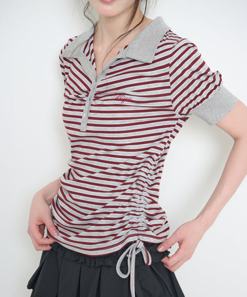 STRIPE SHIRRING COLLAR - 3 COLORS BURGUNDY
